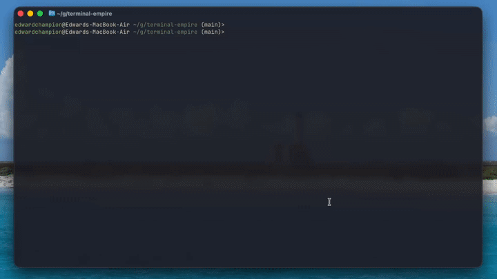 Animated demo of Terminal Empire gameplay running in a terminal window